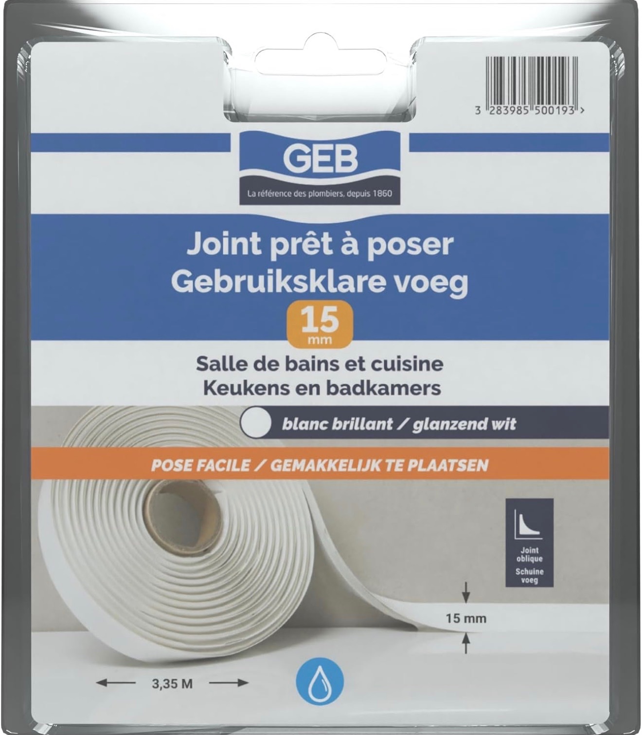 GEB Joint de finition préformé adhésif Prêt à poser 15mm